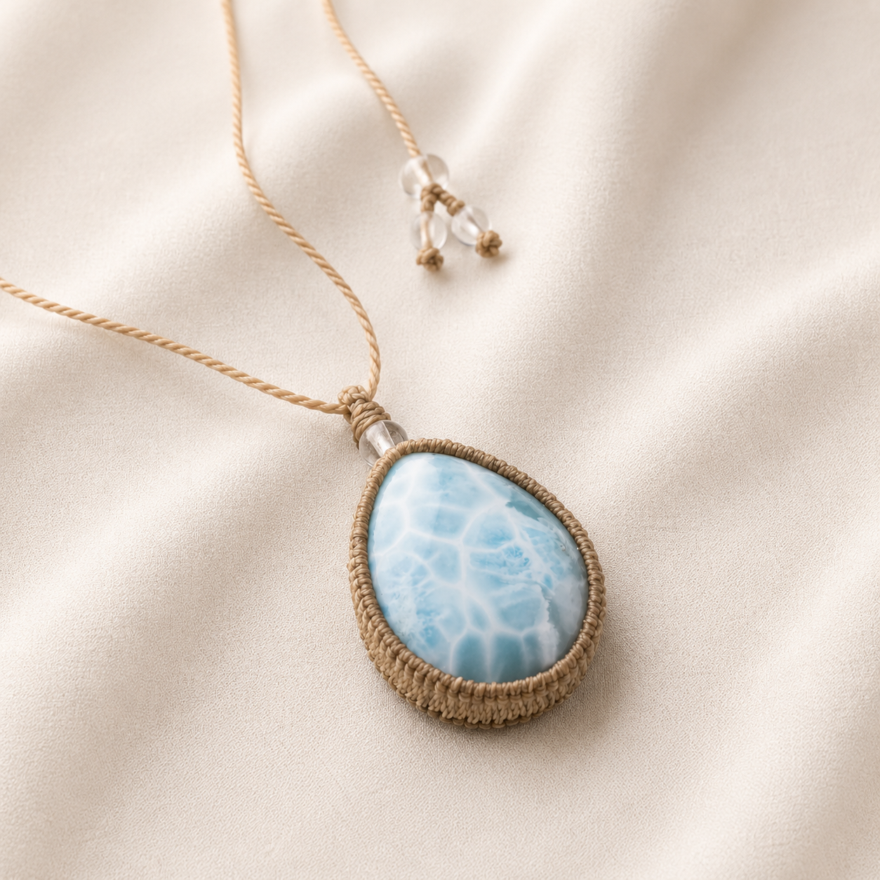 ♡アクアマリン×ラリマー×ラピスラズリのマクラメネックレス ラリマーマクラメ ネックレス｜一点物天然ラリマー｜Olas de Larimar